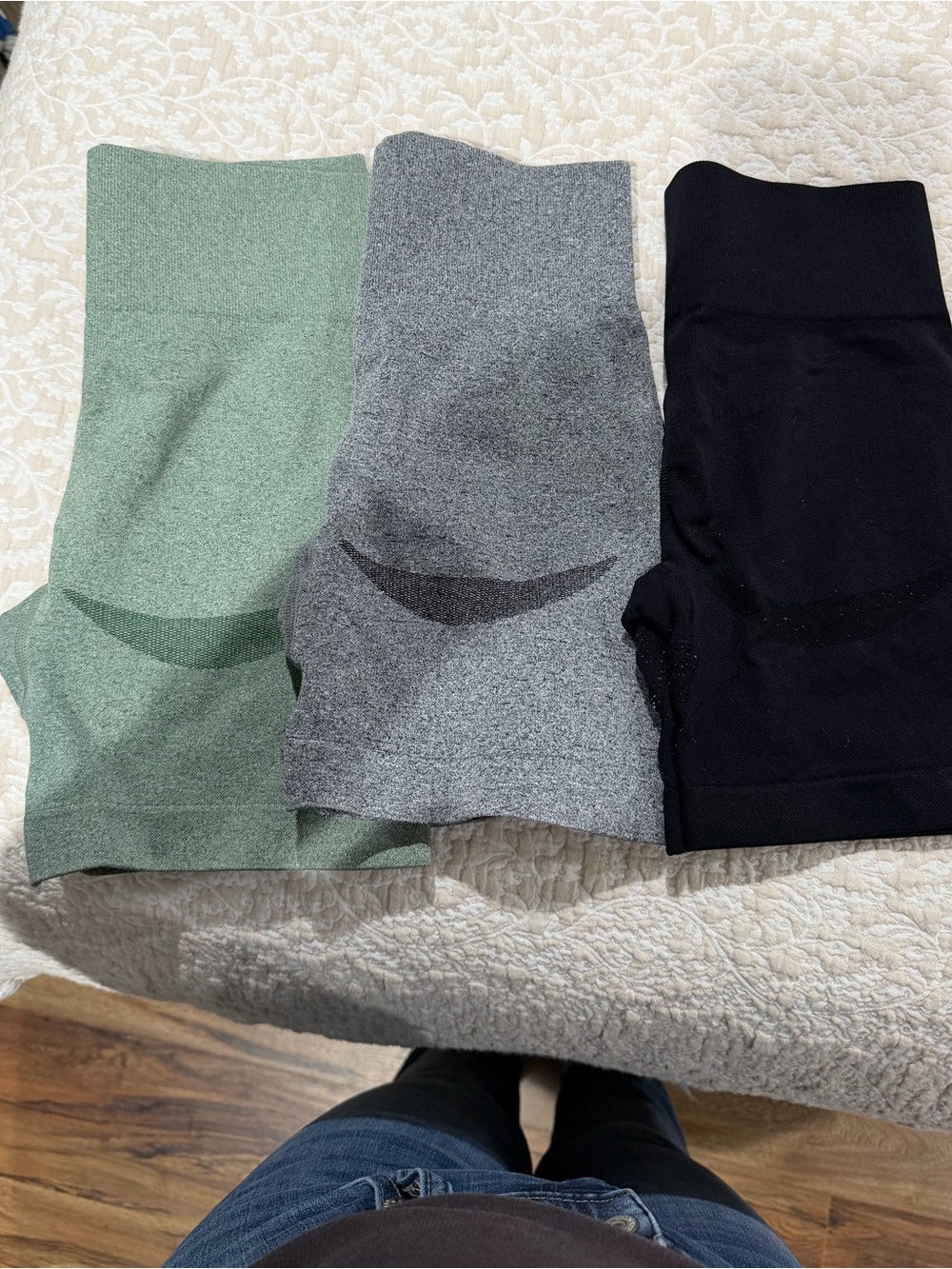 Seamless High-Waist Athletic Shorts — Sage Green, Heather Gray & Black Bundle 3